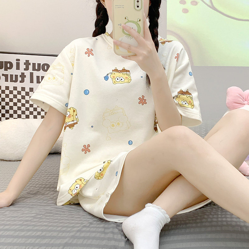 睡衣女夏季新款短袖短裤薄款网红风休闲韩版卡通叮当家居服套装女