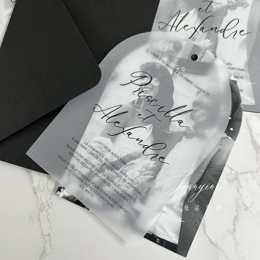 定制硫酸纸请柬 半透明结婚请柬 照片打印婚礼邀请函 5X7inch