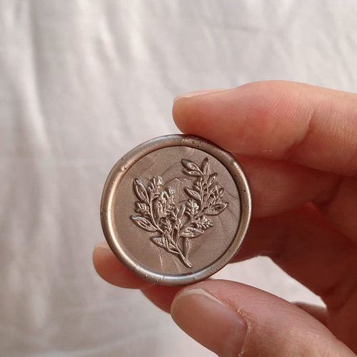 手工盖白色植物火漆蜡标贴 古铜色火漆成品贴纸 信封封口贴 - 封面