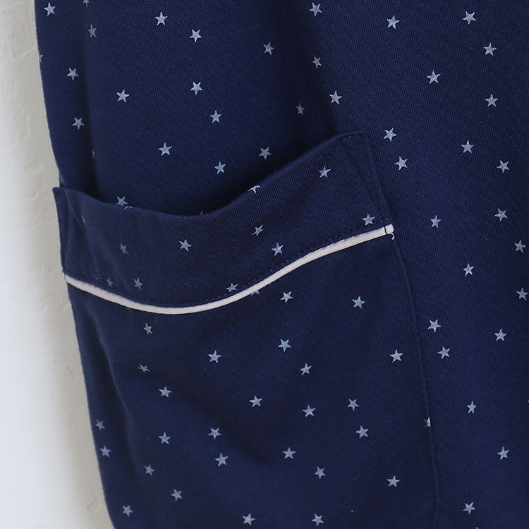 대외 무역 봄과 여름 싱글 브레스트 가디건 폴카 도트 프린트가 있는 여성용 반팔 가정복 편안한 연령 감소 잠옷 싱글 피스 탑