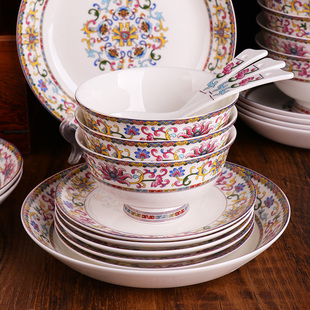 景德镇锦凤骨瓷饭碗面碗大汤碗家用中式珐琅彩陶瓷餐具酒店微波炉