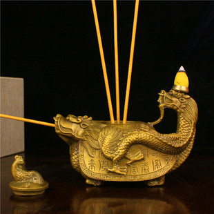 铜龙回首香炉摆件黄铜青龙回首龙头壶龙回头龙龟壶万寿可插5支香