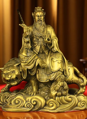 纯铜张天师摆件骑虎山张道陵铜像高明大帝执剑天师大号家用工艺品