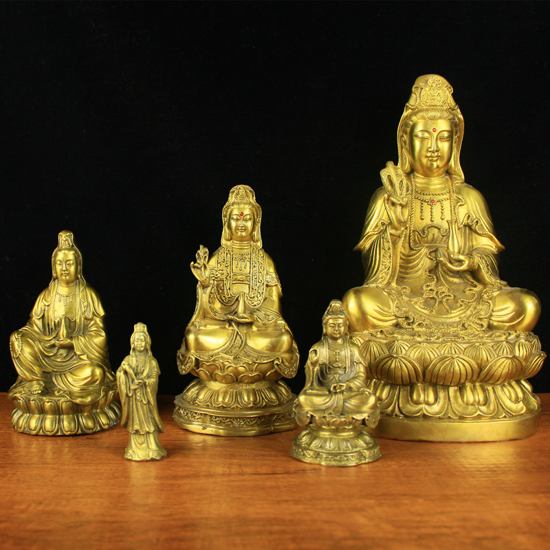 纯铜观音像观世音菩萨滴水观音柳枝观音佛像供奉家用客厅办公室摆