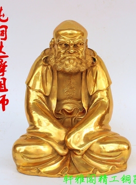 黄铜禅意达摩佛像摆件沉思客厅