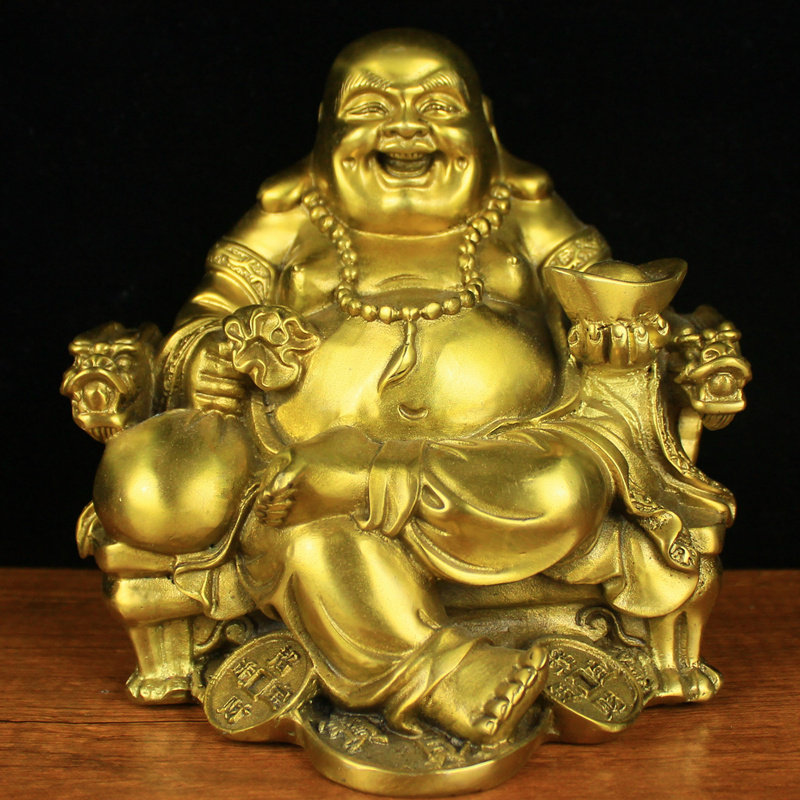 纯铜弥勒佛像摆件龙椅元宝黄金袋佛办公室饰品装饰品桌面礼品摆设