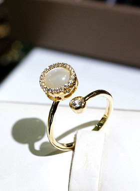 转动猫眼石戒指设计网ins可调