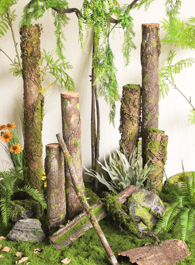 森系苔藓树干组合造景摆件道具