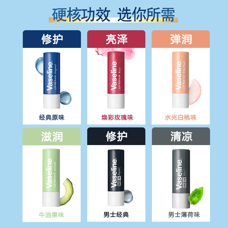 vaseline凡士林润唇膏女保湿滋润水防干裂修护晶冻护唇膏唇膜男