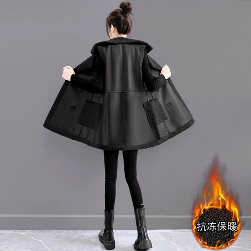 加绒加厚羊羔绒马甲女加大码