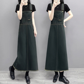 复古开叉牛仔背带裙女2025新款 高腰显瘦减龄毛边长款 吊带连衣裙子