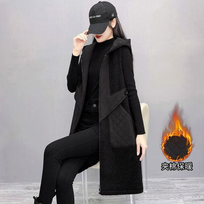 宽松中长款加绒羊羔绒背心马甲女