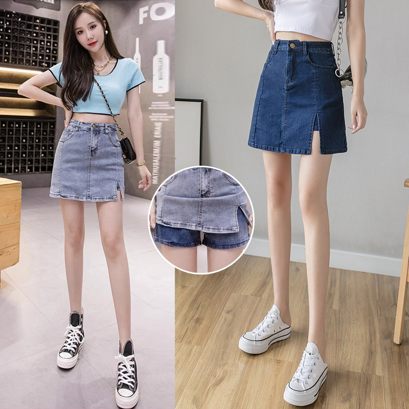 胖mm防走光牛仔半身裙裤裙2026夏裙新款加大码开叉弹力A字短裤裙