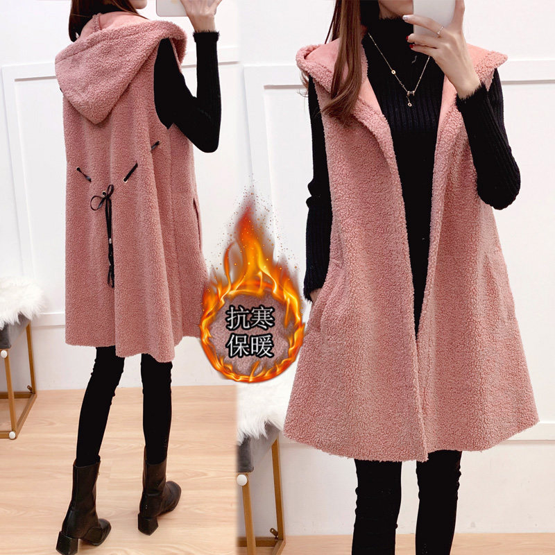 加大码羊羔绒马甲女秋冬韩版连帽无袖百搭加绒加厚中长款坎肩外套,女装/女士精品,马夹,淘宝优惠券,粉丝福利购,淘宝优惠卷