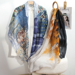 百搭印花戒指绒披肩围巾 时尚 25新款 山羊绒120cm大方巾女春秋薄款