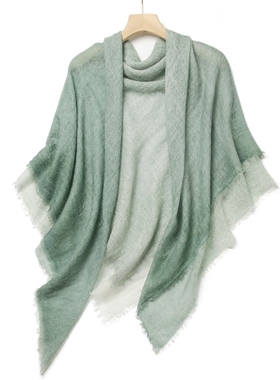 200支山羊绒120cm大方巾薄款女春秋绿色咖色渐变围巾披肩两用新款