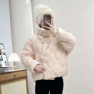 2025冬季新款韩版短款小个子加厚羽绒服女时尚可爱立领蝴蝶结外套
