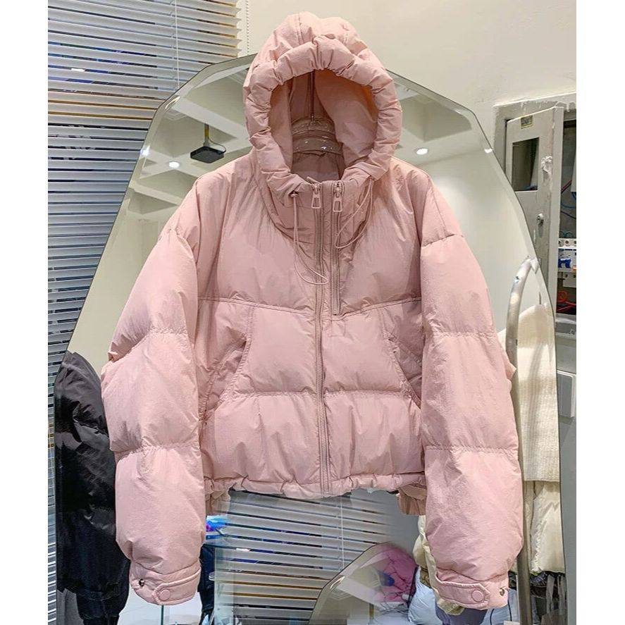 2025冬季新款韩版卫衣帽羽绒服女短款显瘦洋气双拉小个子鸭绒外套