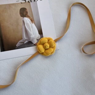 韩国复古丝绒黄色花朵项链丝巾小香风choker飘带绑带编发饰品腰带