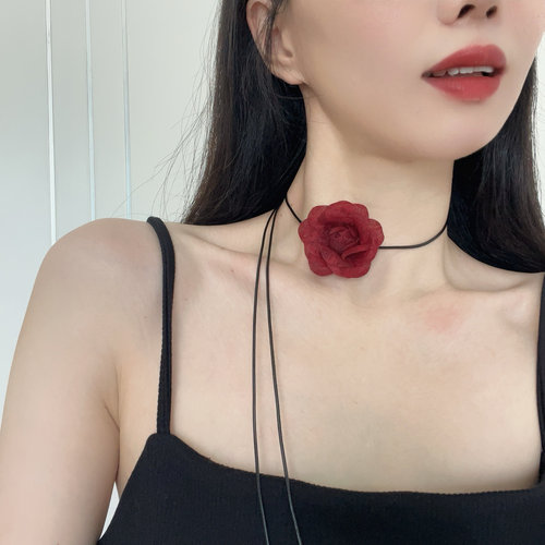 暗黑哥特风玫瑰花项链