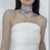 超仙蓝色复古双层立体蝴蝶项链锁骨链颈链森系仙女度假choker配饰