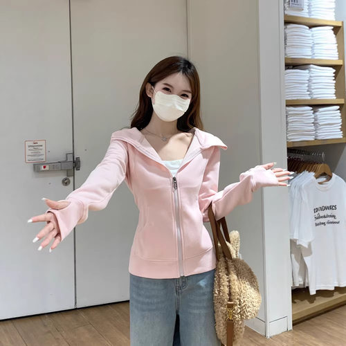 外套女春秋款2026新款秋季穿搭L修身女装上衣运动粉色U同款卫衣