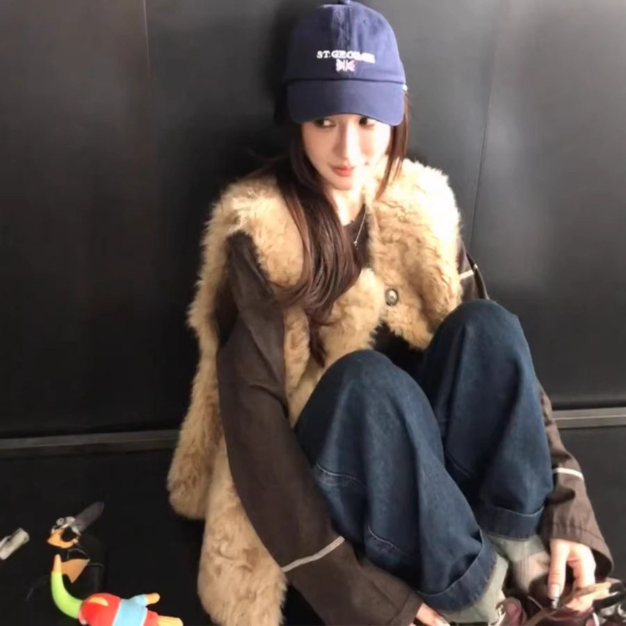 2026仿羊羔毛仿皮草女欧尼马甲中长款皮毛一体毛毛外套马甲狐狸毛
