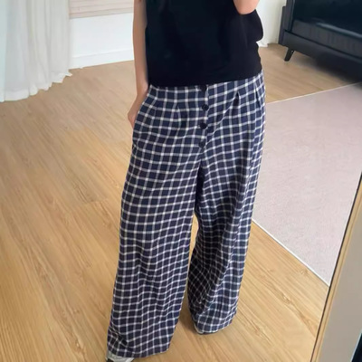 同款慵懒风露 思甩腿裤遮胯显瘦格子宽松阔腿中低腰休闲裤女4223