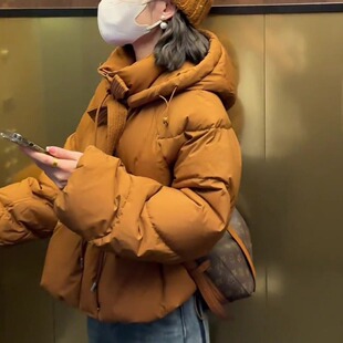 高级感超好看橘色面包服女冬季小众设计感短款棉衣欧货棉服外套