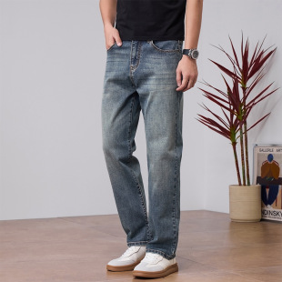 男宽松直筒休闲长裤 轻商务弹力牛仔裤 40码 植 1310 春季