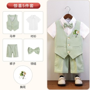 衬衫 儿童西装 花童短袖 套装 中大童马甲英伦风主持演出礼服 男童夏季