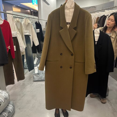 韩国东大门代购2026秋Pavel女士时尚百搭双排扣长款毛呢大衣外套