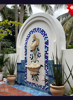 东南亚水景喷泉浮雕别墅庭院装饰雕塑摆件金鱼喷水接水盆背景墙板