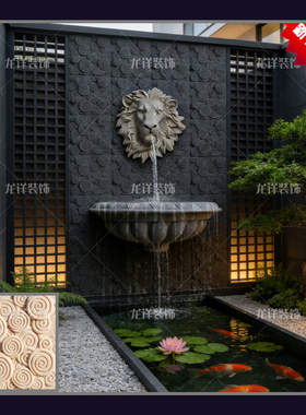 砂岩欧式立体狮子头喷泉半边盆花钵雕塑流水墙壁挂背景墙砖装饰砖