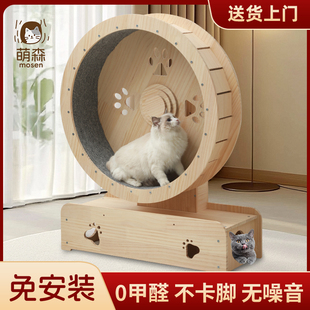 猫爬架 猫咪滚轮跑步机跑轮圈实木静音健身运动训练玩具转盘免安装
