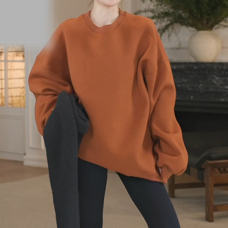 慵懒风纯色简约套头卫衣女2024新款爆款秋冬中长款遮屁股宽松上衣