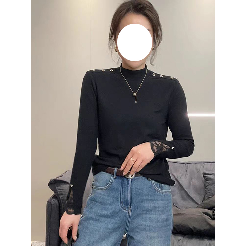 2024秋冬新款半高领长袖T恤女