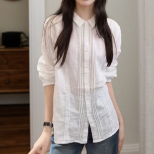 翻领小个子米白色短款长袖衬衫上衣2026年春季新款高级感小衫女装