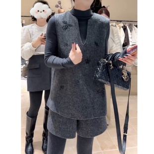 2026秋冬新款百搭时尚显瘦气质休闲韩版马甲短裤二件套时尚套装女