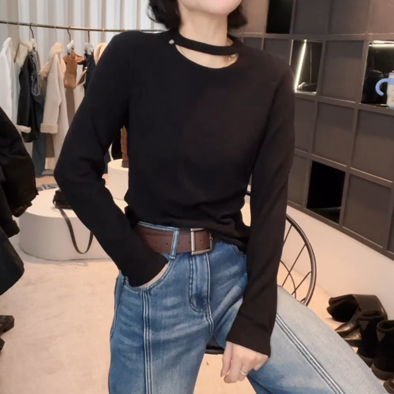 圆领镂空长袖内搭t恤女2025年秋冬季新款时尚休闲显瘦打底衫上衣,女装/女士精品,T恤,淘宝优惠券,粉丝福利购,淘宝优惠卷