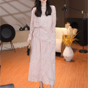 韩系气质名媛蕾丝上衣显瘦半身裙两件套女春季新款温柔轻熟风套装
