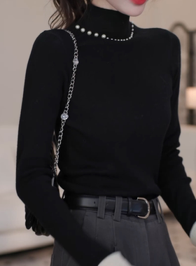 黑色高领修身内搭打底衫秋冬新款小个子正肩百搭T恤洋气减龄上衣