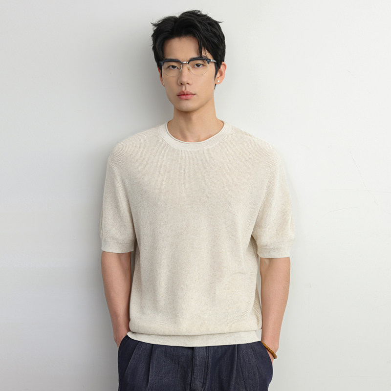 男士着佳春季休闲通勤亲肤透气爆款春秋圆领针织衫T恤毛衣男短袖