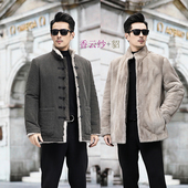 两面穿进口整水貂毛内胆盘扣男唐装 外套复古龟裂纹香云纱桑蚕真丝