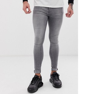 牛仔长裤 英伦紧身弹力小脚复古浅灰色牛仔裤 铅笔裤 复古冬款 男个性