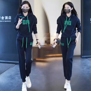 大码运动服套装女秋装2023年新款时尚洋气减龄宽松连帽卫衣两件套