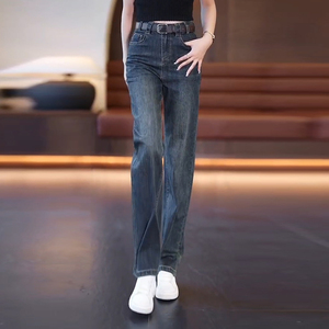 宽松阔腿牛仔裤女2023年新款春秋季梨形身材胖mm显瘦大码直筒裤子