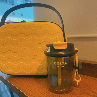 COSTA招财猫随行吸管杯咖啡杯冷饮杯带提绳tritan材质手提箱