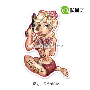 朋克纹身公主旅行箱贴纸 行李箱拉杆箱笔记本电脑滑板贴画 3M防水