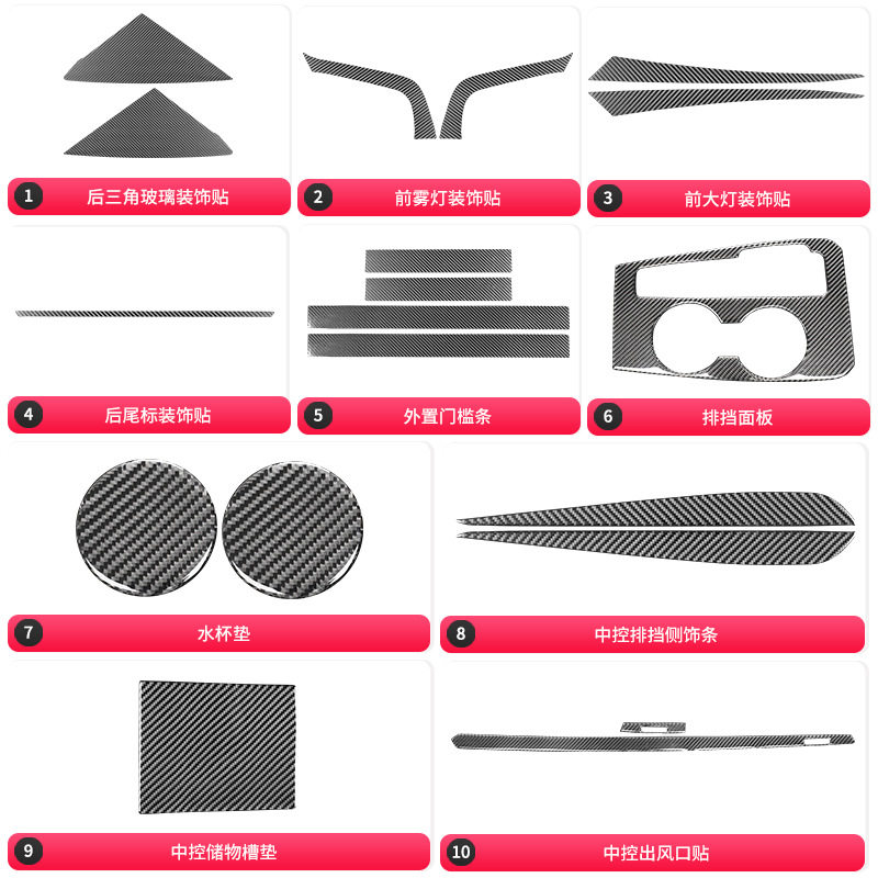适用于本田十一代11代思域Civic碳纤维内饰改装件后尾标装饰条